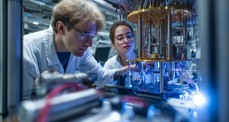 AI-genereret illustration af kvanteforskning i laboratorie